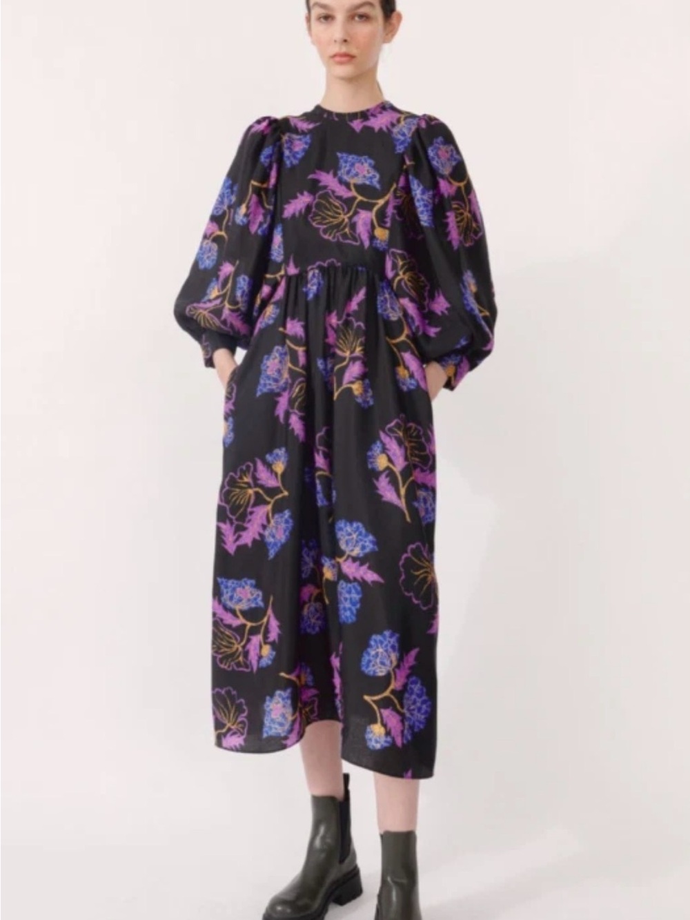 Baum Und Pferdgarten Atlanta Midi Dress with Purple & Blue Floral Print